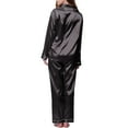 thumbnail image 4 of Silk Satin Pajamas Set Women Two Piece Nightwear Long Sleeve Sleepwear Soft Loungewear Pjs Set Black XL, 4 of 9