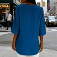 thumbnail image 4 of XUNKUSGA Cotton Linen Womens Tops Casual V Neck 3/4 Sleeve Going Out Tops for Women Loose Soild Color Women's T-Shirts Vintage Vacation Blouses for Women Blue, 4 of 7