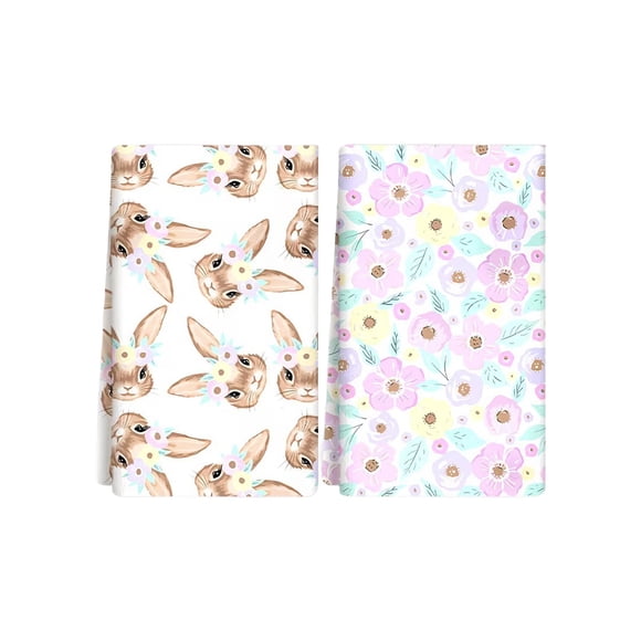 Serviettes de Cuisine Lapin de Pâques 2 Unités, Chiffons en Microfibre pour Laver la Vaisselle et Sécher les Mains, Tampons à Récurer Doux et Absorbants avec Décoration de Fête, Séchage Rapide
