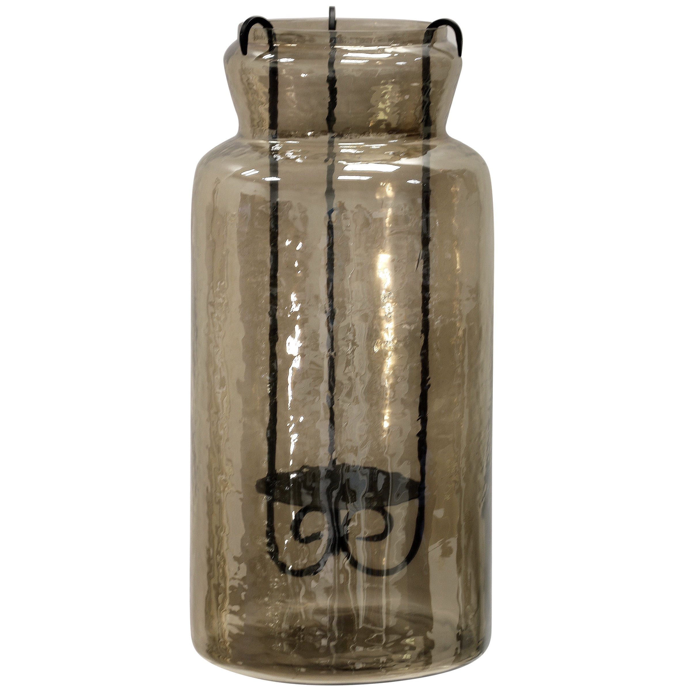 Hurricane Tea Light Jar 19 inch Rippled Glass and Metal Drop Tea