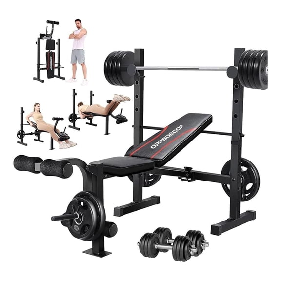 Weight Set, Multi-Function Adjustable Press with Squat Rack Leg Extension & Leg Workout Foldable Workout Flat/Incline/Decline Upgrade Weight Benches for Home Gym