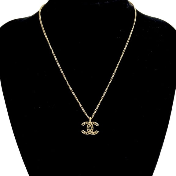 Pre-Owned CHANEL Coco Mark motif rhinestone chain necklace pendant accessory gold... (Good)
