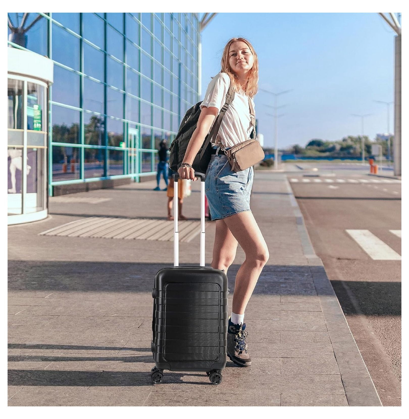 22 Inch Hardside Expandable Luggage ,Carry On Luggage With Spinner Wheels,Travel Suitcase Black