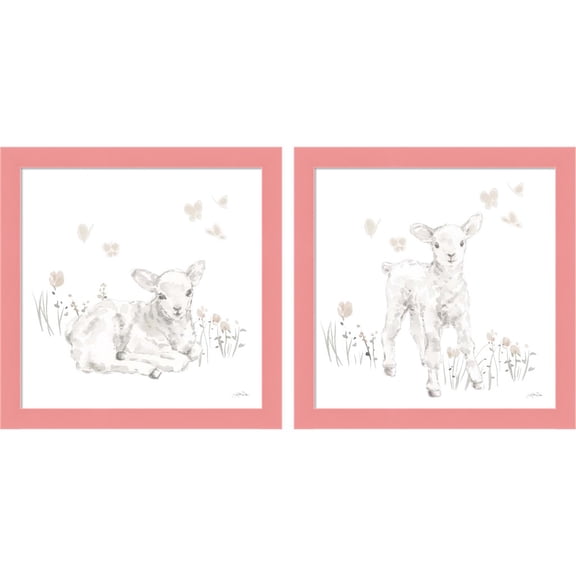 Great Art Now Spring Lambs Neutral by Katrina Pete, 2 Piece Framed Art Set Each 13.5"W x 13.5"H