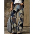 thumbnail image 1 of Pantalones anchos con estampado de cáñamo de otoño, sin cinturón, estilo nacional, vintage, de mezclilla azul, de cintura alta, holgados, de algodón, informales, 1 of 3
