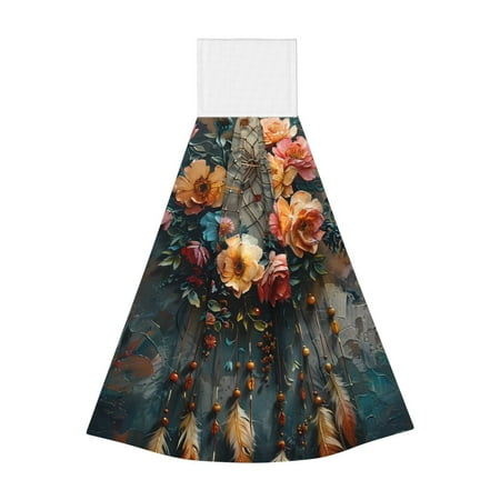 

Zeuib Floral Dreamcatcher Elegance Print Coral Velvet Hand Wipes Hanging Hand Towels Set with Hook & Loop Absorbent Towel for Bathroom Home