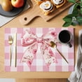 thumbnail image 2 of Placemat Set of 6 Rose Bow Placemats for Dining Table Pink White Check Washable Table Mats for Kitchen and Party Decor Indoor & Outdoor Use, 2 of 8