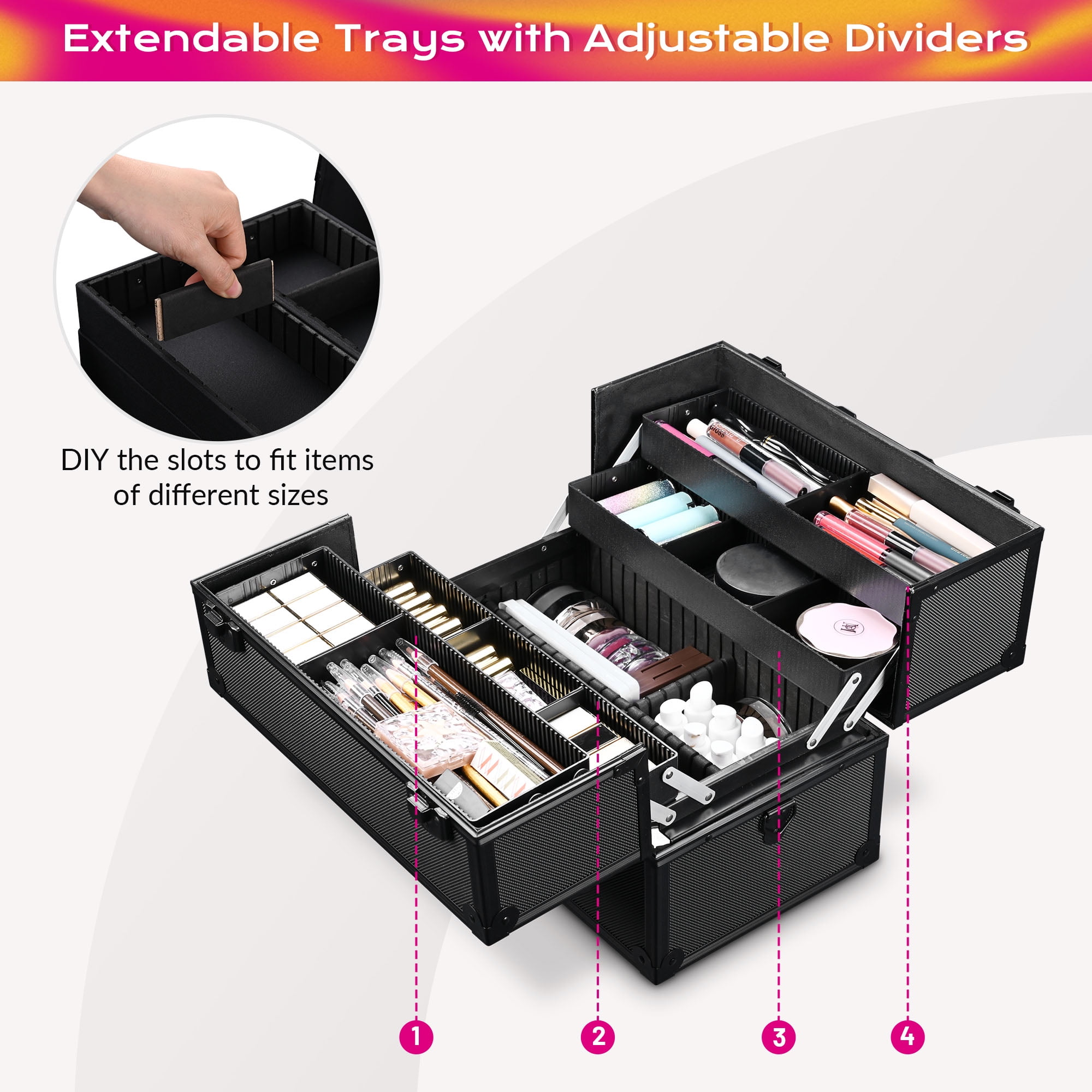 Byootique Portable Travel Makeup Case, Aluminum Cosmetic Train