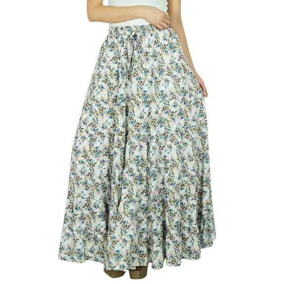 Bimba Long Flaired Cotton Skirt Boho Style Maxi Elastic Waist Bottoms