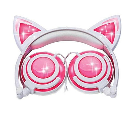 Cat Ear Headphones w/Rechargeable LED Lights - Newest 2019 Version Over Ear Headphones for Girls & Compatible for iPad,
