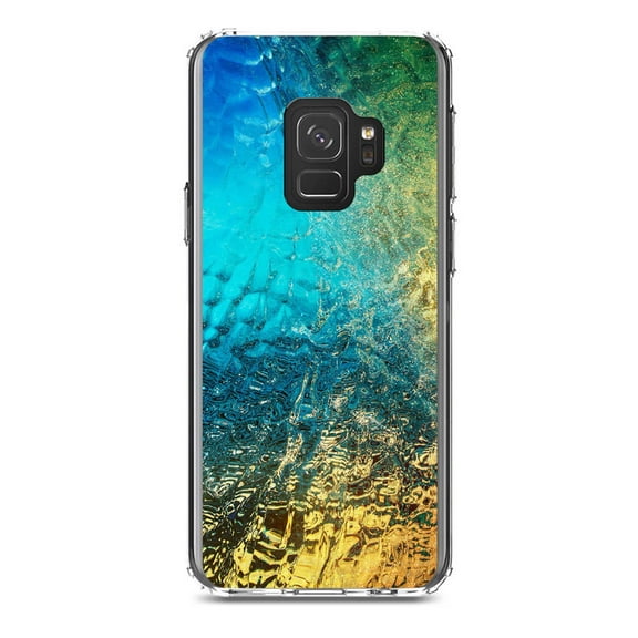 DistinctInk Clear Shockproof Hybrid Case for Samsung Galaxy S9 (5.8" Screen) - TPU Bumper, Acrylic Back, Tempered Glass Screen Protector - Colorful Rainbow Waterfall