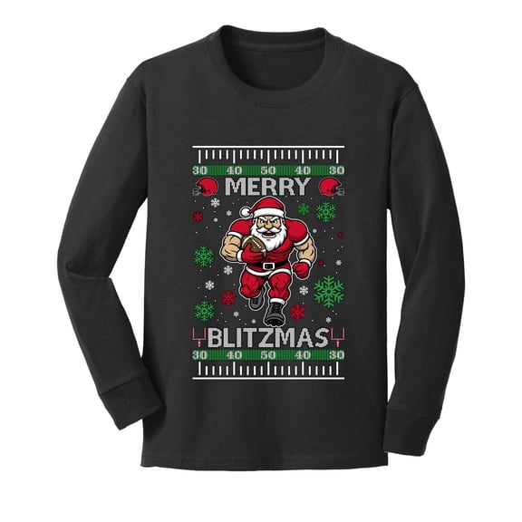 Wild Bobby Merry Blitzmas, Football Christmas Sweater Design | Holiday Youth Longsleeve Shirt