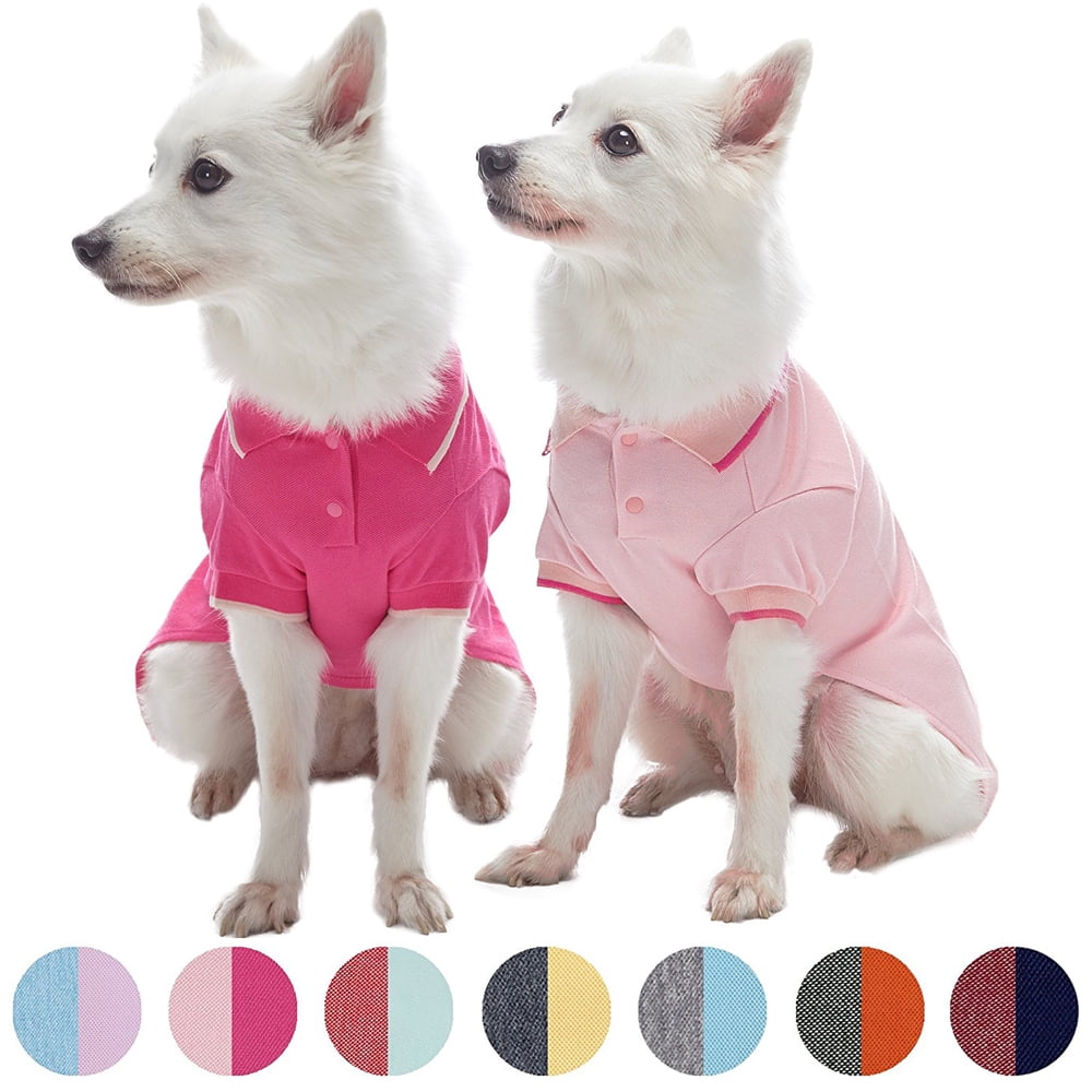 Blueberry Pet Pack of 2 Back to Basic Cotton Blend Dog Polo in Amaranth Red and Pink, Back
