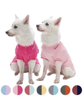 Blueberry Pet Pack of 2 Back to Basic Cotton Blend Dog Polo in Amaranth Red and Pink, Back Length 14