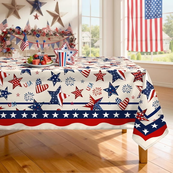 4th of July Tablecloth Waterproof, Patriotic Independence Day Table Cloth Rectangle Stain Resistant, Washable Table Cover for Home Kitchen Dining Party Decoration (60×120 Inch)
