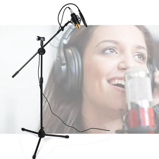 Support de pied de microphone en métal réglable en hauteur de trépied avec  le bras de perche 3 supports de microphone et 1 support de Smartphone pour  le studio extérieur de téléphone