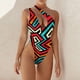 thumbnail image 2 of Traje de baño de una pieza para mujer, un solo hombro, cuello profundo, hermosos patrones, traje de baño de cintura alta tipo 4 XL, 2 of 6