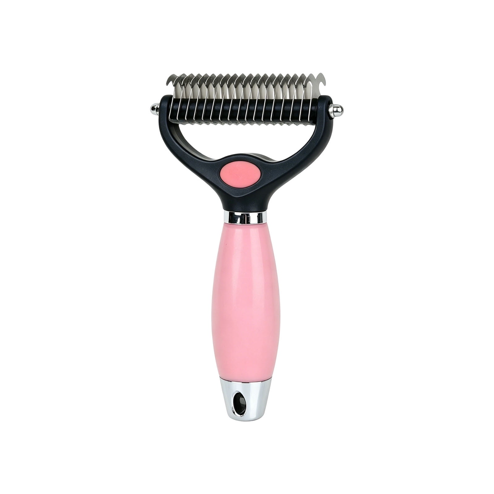 Curved Stainless Steel Pet Dematting Undercoat Rake Soft Ergonomic Non- Green Handle Gentle Knot Mat Loose Undercoat Removal Grooming Brush(Pink-22x9.7cm)