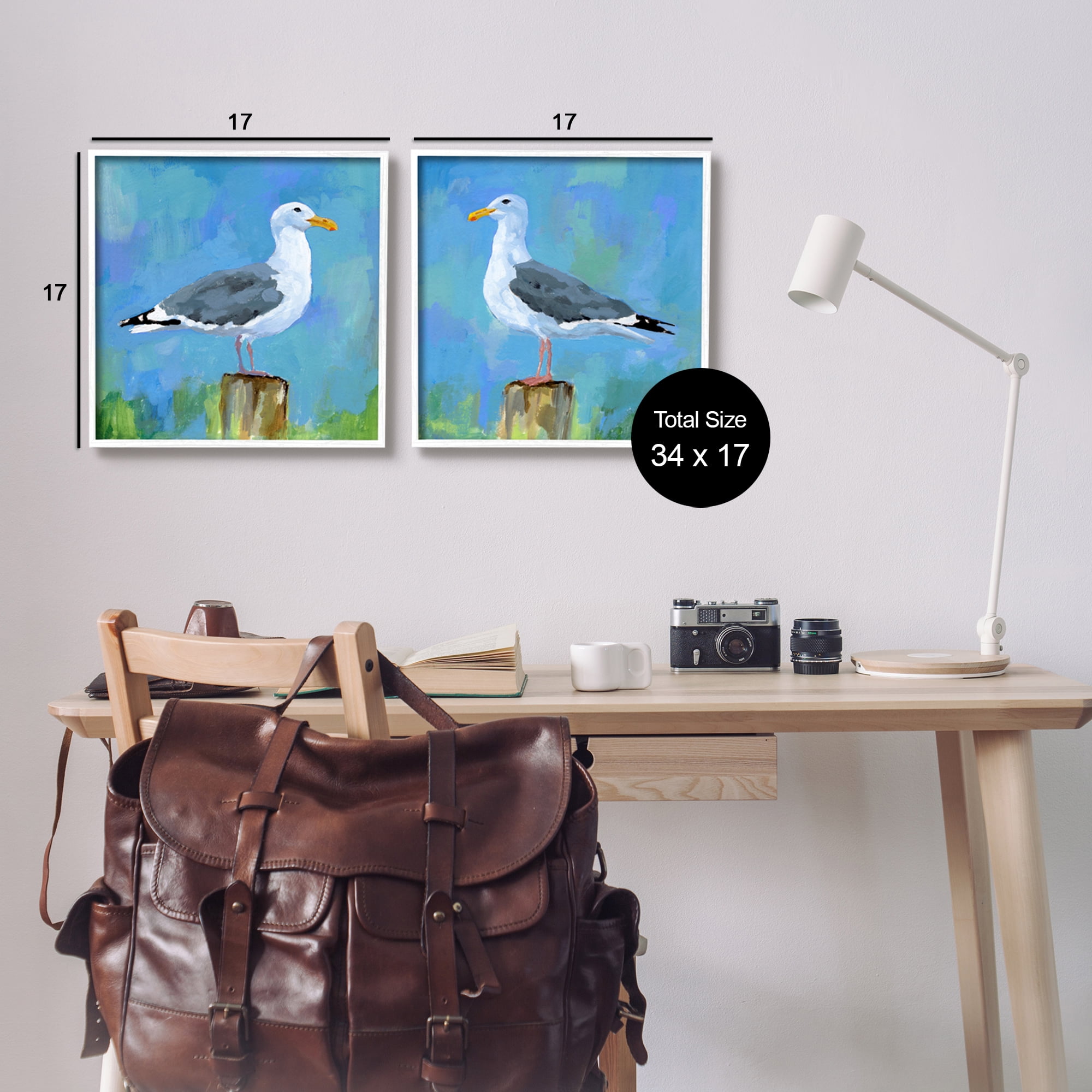Stupell Industries Nautical Perched Seagulls Animals & Insects Painting White Framed Art Print Wall Art, 17 x 17, Set of 2