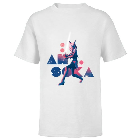 Star Wars The Clone Wars Ahsoka Tano Pink Galaxy - Short Sleeve T-Shirt for Kids - Customized-White
