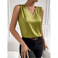 thumbnail image 6 of Kilaqueen Tank Tops for Women Satin V Neck Sleeveless Pleated Shirts Casual Solid Color Dressy Work Business Summer Shirts, 6 of 7