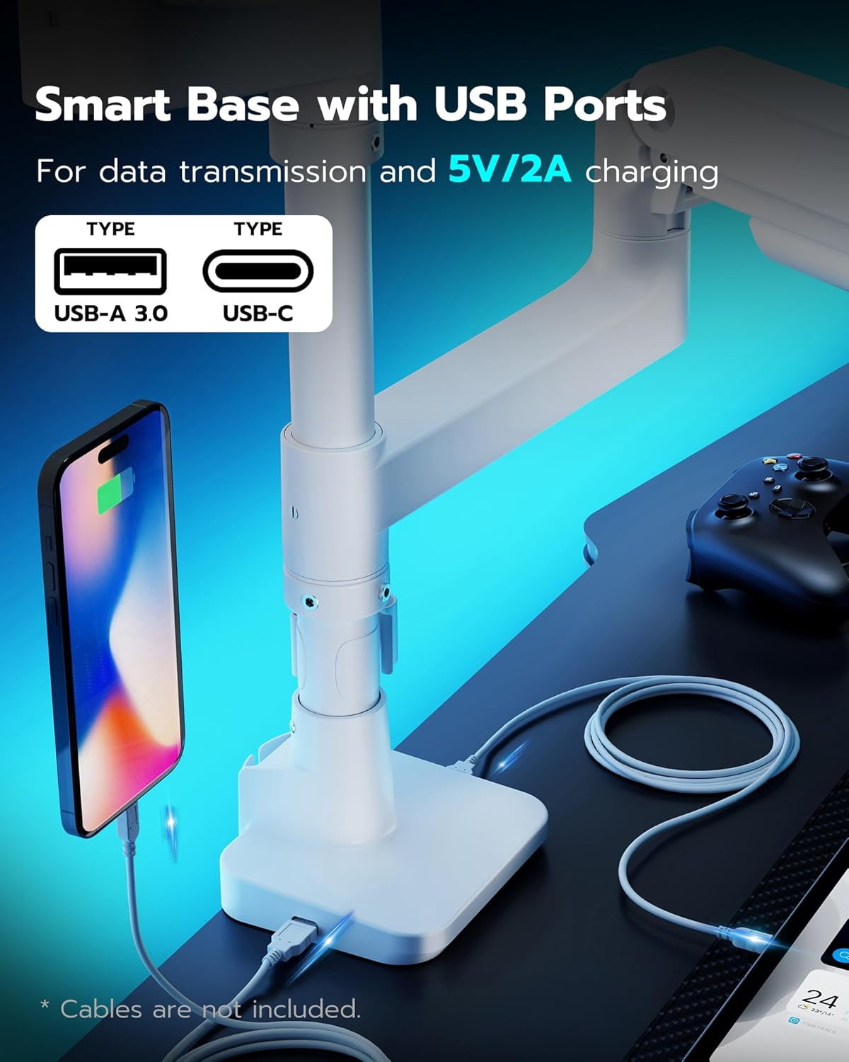 ARES WING Dual Monitor Arm with USB for 17"-49" Ultrawide Screens, Heavy Duty Vertical Gas Spring Dual Monitor Mount for Desk, Adjustable Stacking Double Monitor Stand, VESA 75x75 100x100, White