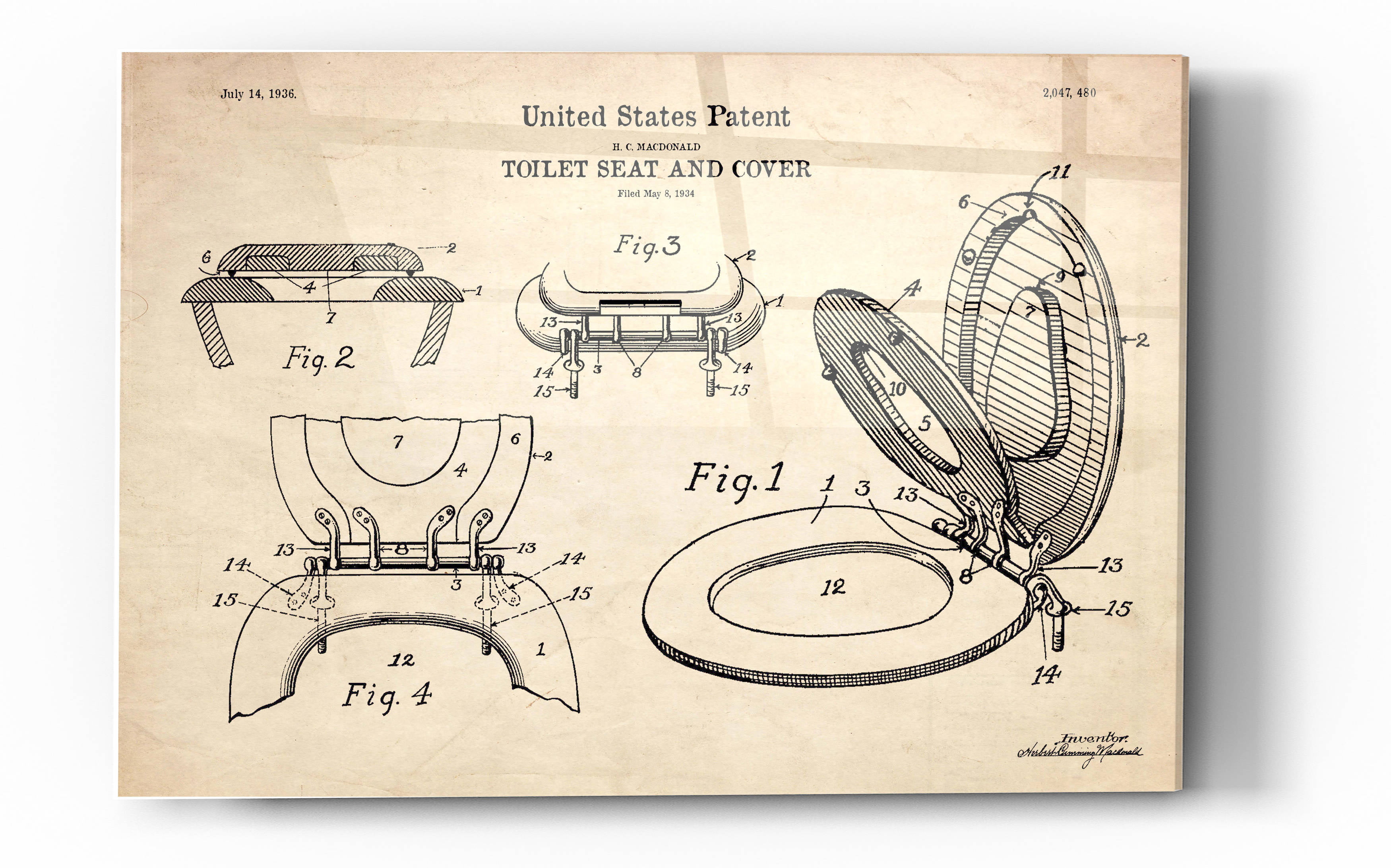 ærme Påstand Hav Epic Art 'Toilet Seat Cover Blueprint Patent Parchment' Acrylic Glass Wall  Art, 12"x16" - Walmart.com