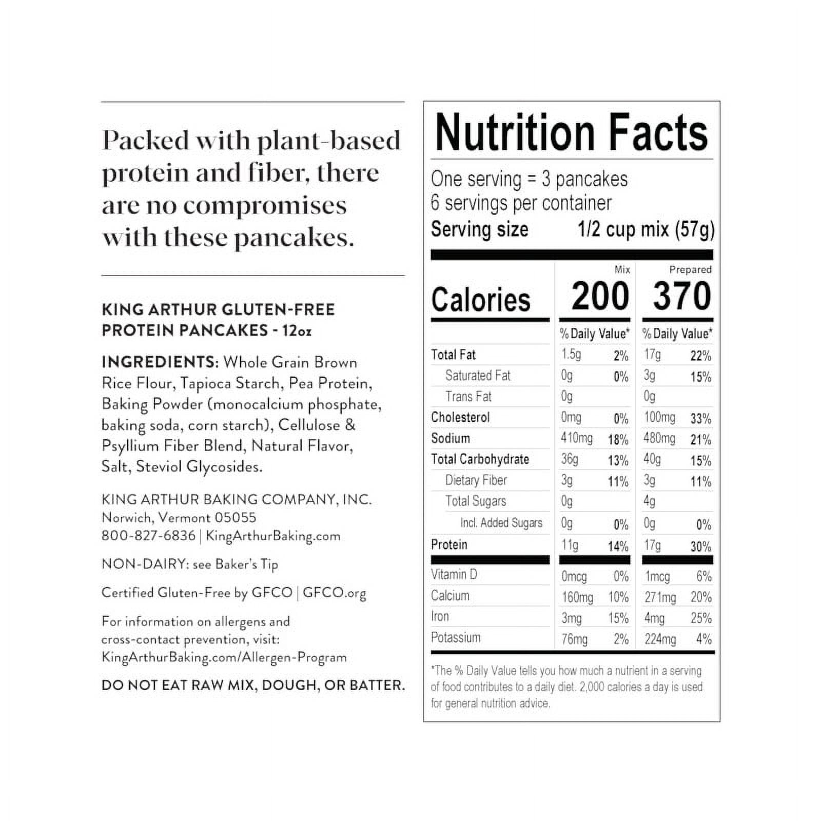 (3 pack) King Arthur Baking Company, Non-GMO Project Verified, Certified Gluten-Free Protein Pancake Mix, 12 oz Resealable Bag