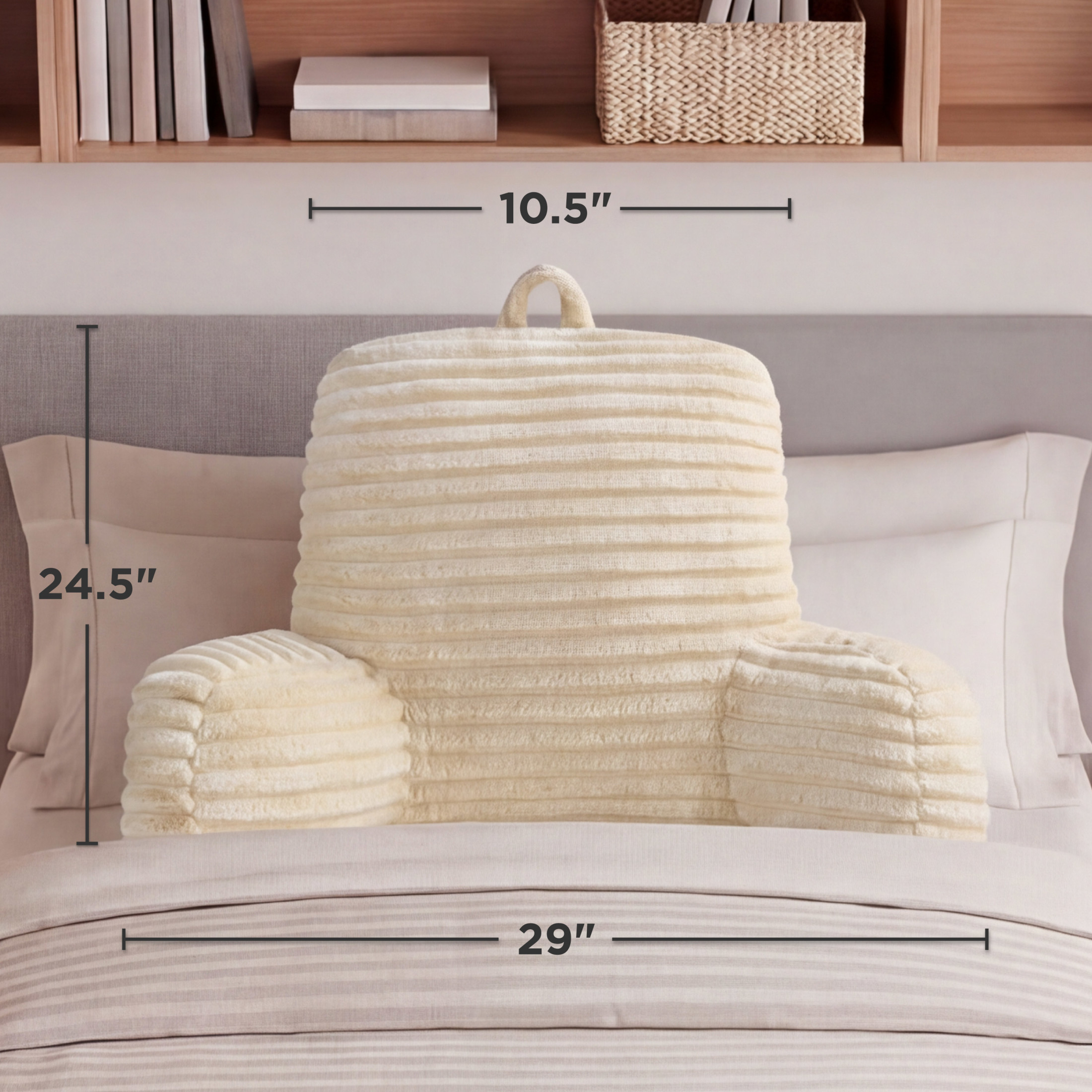 The Sheet Lab Ribbed Plush Backrest Pillow, Beige, 29" x 24.5" x 10.5"