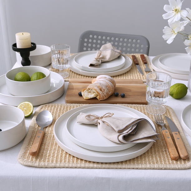 Famiware 12-Piece Stoneware Dinnerware Set with Plates & Bowls for