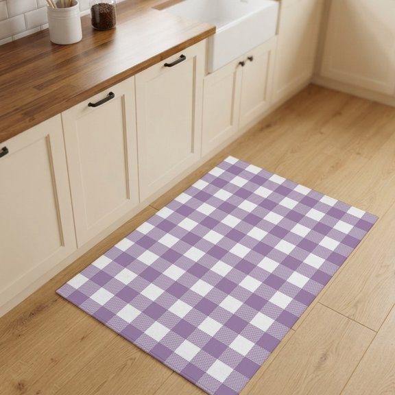 2x3ft Rectangle Rug,Farmhouse Purple White Buffalo Lattice Washable Area Rugs Non-Slip Accent Rug Pastoral Gingham Soft Circle Carpet for Living Room Bedroom Home Office Decor