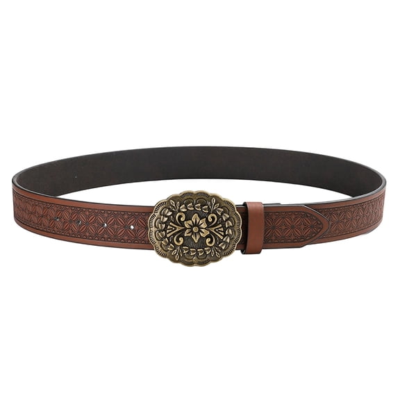 ibiyuan Men'S Belt Men's Engraved Buckle Belt with Embossed Feather Design for Stylish Casual and Party Attire Leather Accessory