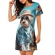 thumbnail image 2 of Fotbe Stylish Dog in Denim Outfit Bata de Dormir para Mujer con Estampado, Camisón de Algodón de Manga Corta, Ropa de Dormir Casual, 2 of 6
