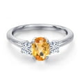 thumbnail image 3 of Gem Stone King 925 Sterling Silver Yellow Citrine and White Moissanite Engagement Ring for Women | 1.05 Cttw | Oval Checkerboard 7X5MM | Gemstone November Birthstone | Size 8, 3 of 7