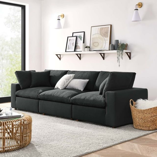 Modway Commix Ensemble de Canapé Sectionnel 3 Pcs Surrembourré Rempli de Duvet, Noir