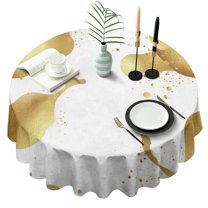 White Gold Splash Pattern Round Tablecloth 60"x60",Wrinkle Wipeable Table Cloth for Kitchen Dining Room Picnic Patio Party
