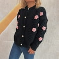 thumbnail image 4 of Women's 3D Floral Knit Cardigan, Cute Flower Button Up Long Sleeve Open Front, Soft Textured Bloom Sweater, Cozy Fall Winter Casual Wear, Stretch Comfort Top Black L, 4 of 9