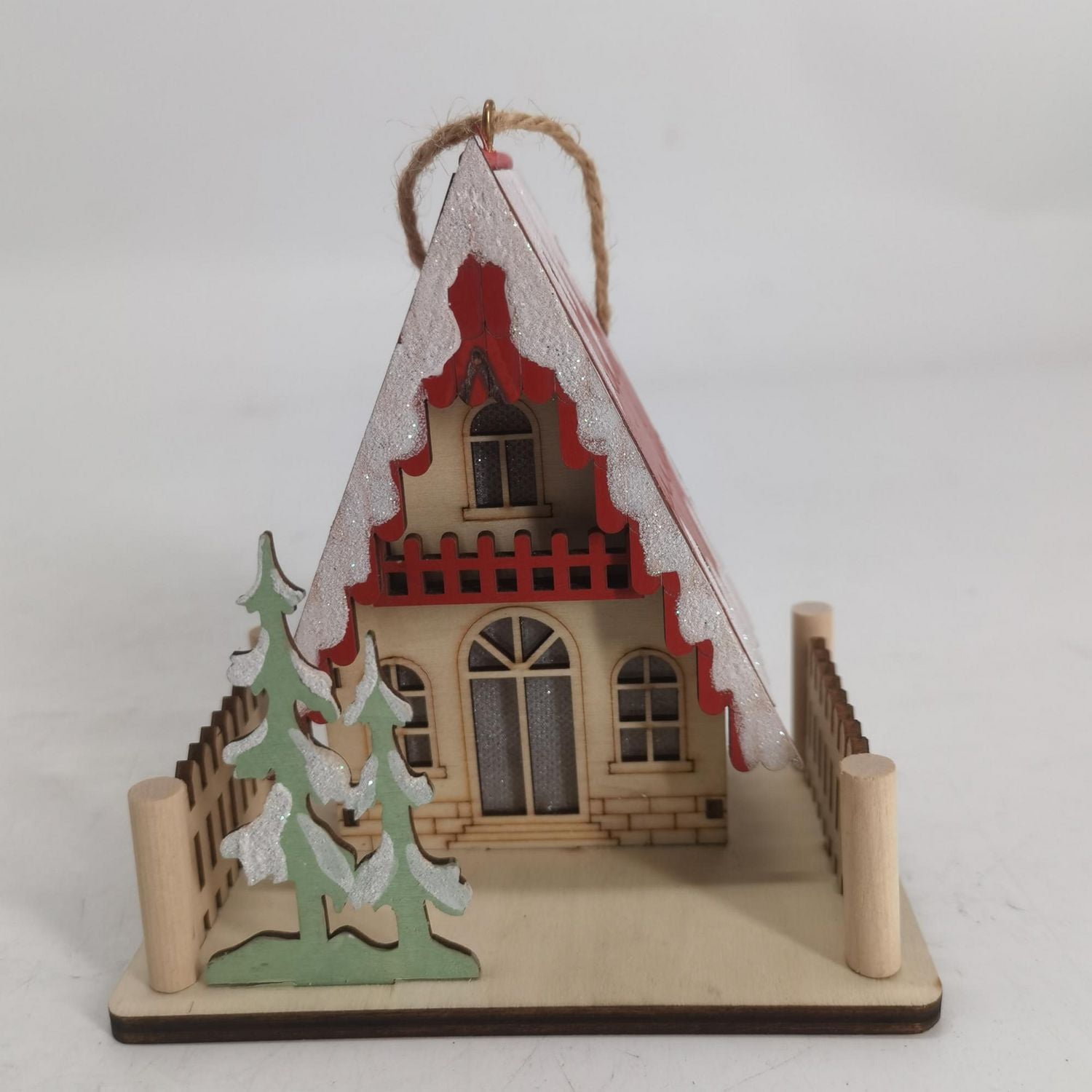 HOLIDAY TIME WINTER CHALET WOODEN LED HOUSE ORNAMENT
