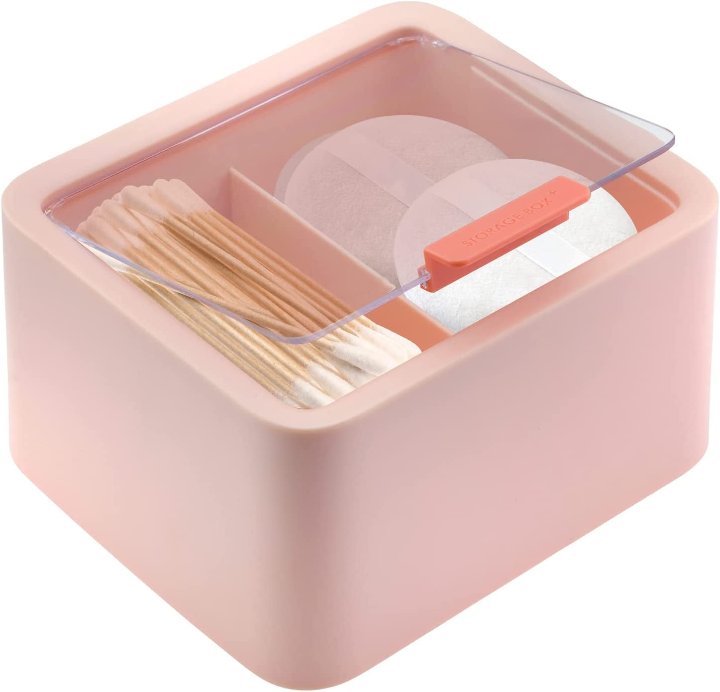 HomEquip bathroom Organizer Cotton Pad & Q Tip Storage with Lid Pink