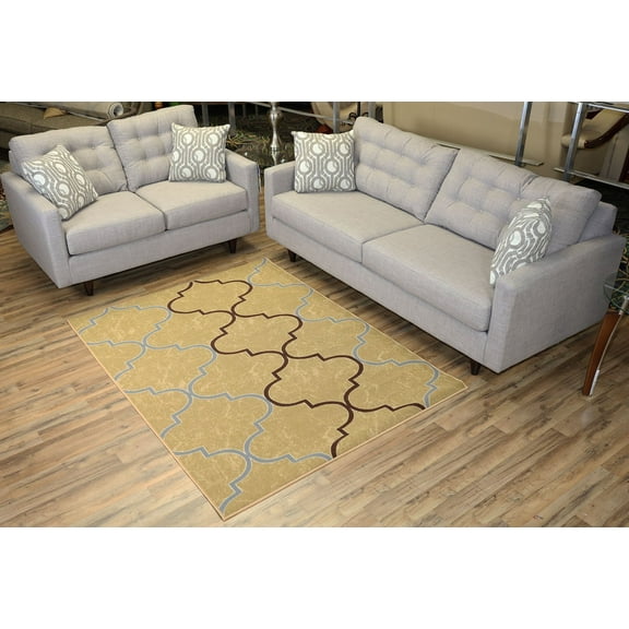 Trellis Design Printed Slip Resistant Rubber Back Latex Runner Rug and Area Rugs 3 Color Options Available (Beige, 4'11" x 6'7"')