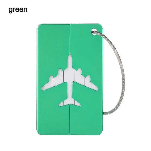 Reusable Metal Travel Luggage Tags Aluminium Suitcase Labels with Ropes Bag Tag Stainless Steel Loop Name ID Card for Suitcase green
