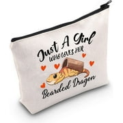 Bearded Dragon Lover Gift Just A Girl Who Loves Her Bearded Dragon Makeup Bag Bearded Dragon Mom Cosmetic Bag Lizard Lover Zipper Travel Pouch (Bearded Dragon White)