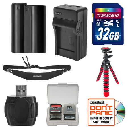 EN-EL15 Battery & Charger + 32GB SD Card, Tripod & Strap Essential Bundle for Nikon D7200, D7500, D500, D610, D750, D810 Digital SLR