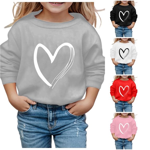 Oiyii Toddler Girl's Minimal Graphic Sweatshirt Long Sleeve Hand Drawn Heart Outline Print Everyday Casual Pullover Top,Grey