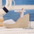 thumbnail image 5 of Rokment Womens Bohemian Crochet Espadrilles Wedges Sandals Boho Beach Fashion Casual Woven Braided Closed Toe Platform Chunky High Heel Dress Sandals for Bride Wedding Summer Vacation White Size7, 5 of 5