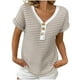 thumbnail image 1 of Camisas de Manga Corta de las Mujeres de Verano Empalmado de Punto con Cuello en V Botón Superior, Poliéster Ligero para el Uso Diario Casual, 1 of 9