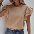 thumbnail image 5 of Scyoekwg Womens Short Sleeve T Shirts Round Neck Elegant Shirt Loose Lightweight Solid Color Comfy Blouses (Khaki,L), 5 of 6