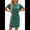 thumbnail image 2 of Vestido Camisero de Verano para Mujer, Informal, con Mangas , Cuello Redondo, Holgado, Minivestido Verde Tinta, Talla S, 2 of 10