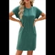 thumbnail image 2 of Vestido Camisero de Verano para Mujer, Informal, con Mangas , Cuello Redondo, Holgado, Minivestido Verde Tinta, Talla XL, 2 of 10