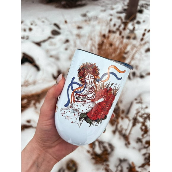 Motanka doll, 12oz Wine Tumbler, Outdoor Mug, Thermos 12oz Tumbler, Stainless Steel Wine Tumbler